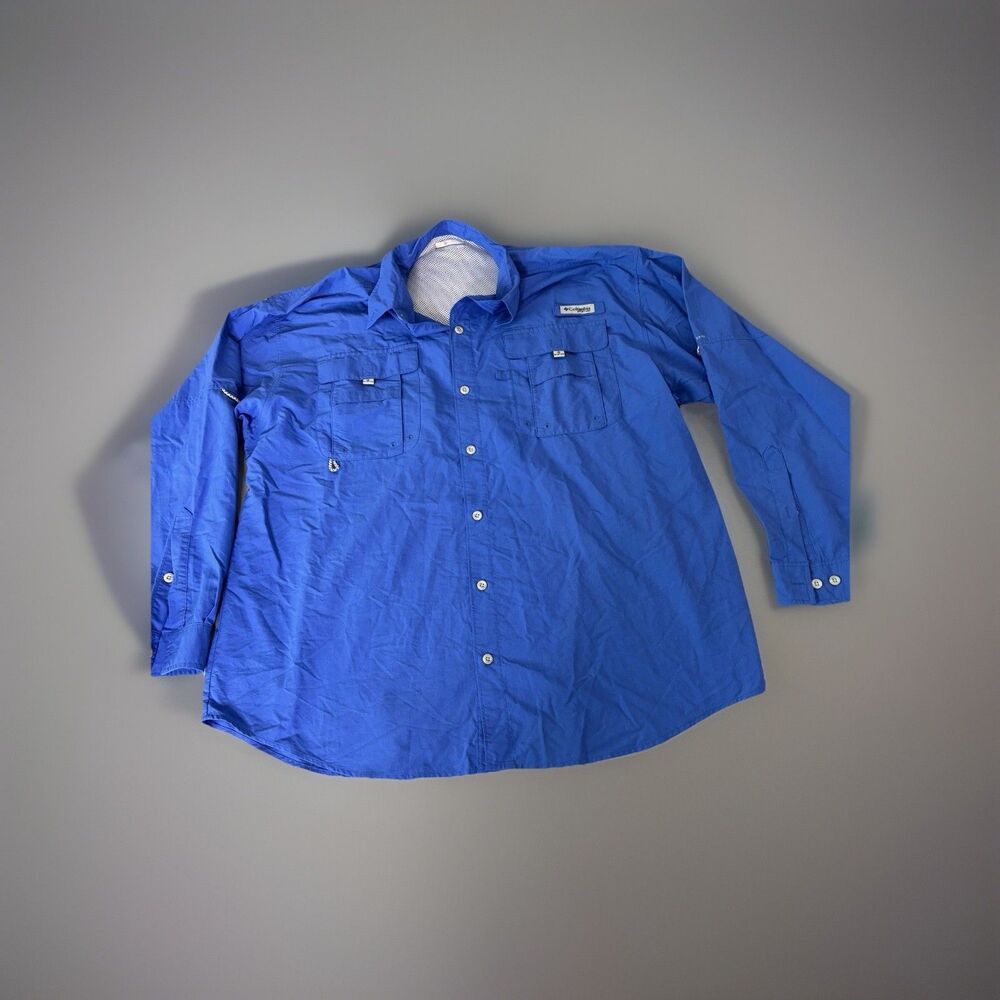 Columbia Shirt Mens XL TG Blue Bahama PFG Omni Shade Vented Fishing Button Down